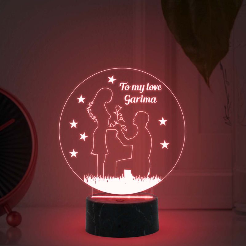 Customized Name Lamp for Couple with Automatic Color Changing Light Gift for Anniversary Birthday Valentine Day Acrylic Desk Table lamp Wooden Base